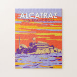 Puzzle Alcatraz Island San Francisco Travel Art Vintage<br><div class="desc">Art vectoriel Alcatraz Island. Alcatraz Island à la tombée de la nuit avec un phare,  fortification militaire et prison fédérale située à San Francisco,  Californie.</div>