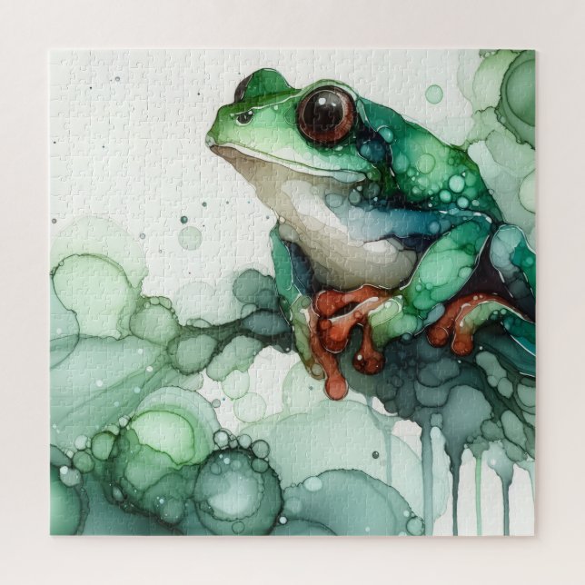Puzzle Alcohol Ink Green Frog (Vertical)