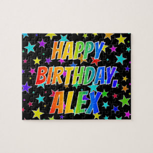 Puzzle "ALEX" Prénom, amusant "HEUREUX ANNIVERSAIRE"