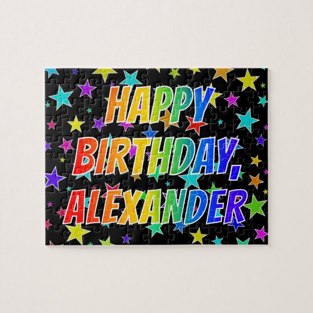 Puzzle "ALEXANDER" First Name, Fun "HAPPY BIRTHDAY" (Horizontal)