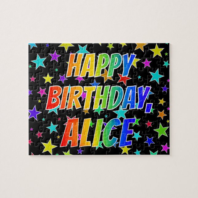 Puzzle "ALICE" Prénom, Amusant "HEUREUX ANNIVERSAIRE" (Horizontal)