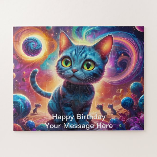 Puzzle Alien Cat Adventure dans une forêt spatiale Imagin (Horizontal)