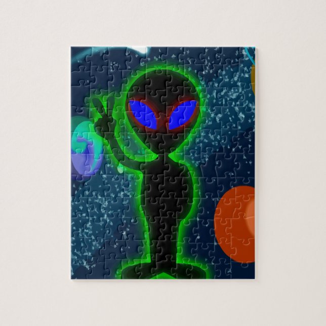 Puzzle Alien d'espace rougeoyant de paix d'yeux bleus (Vertical)