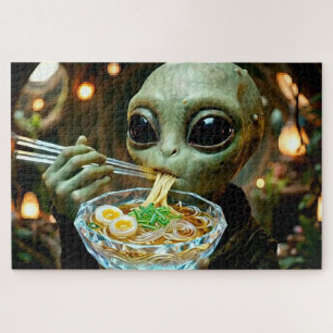 Puzzle Alien drôle mangeant des nouilles Ramen Monogrammé
