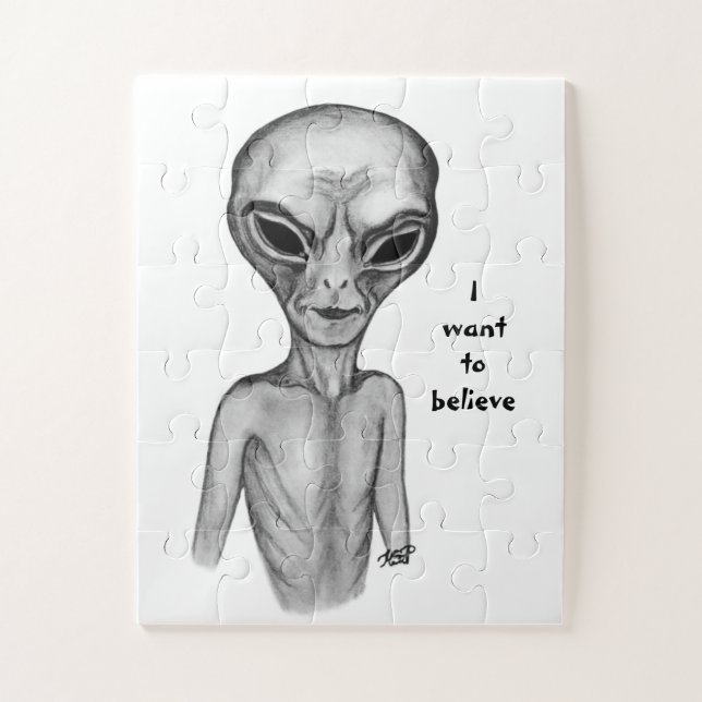 Puzzle Alien gris, je veux croire (Vertical)