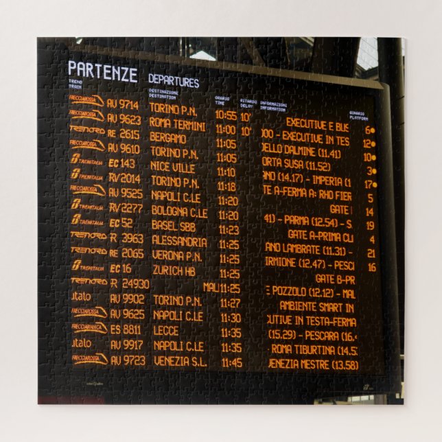 Puzzle All Aboard - Italy Train Schedule - 20 x 20 inch (Vertical)