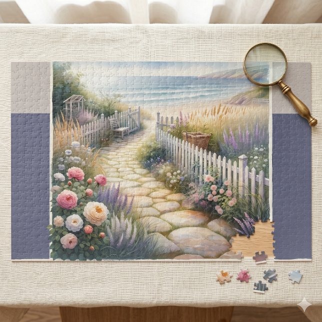 Puzzle Allée de jardin de campagne menant à la mer (Cottage Garden Path to the Sea Jigsaw Puzzle)