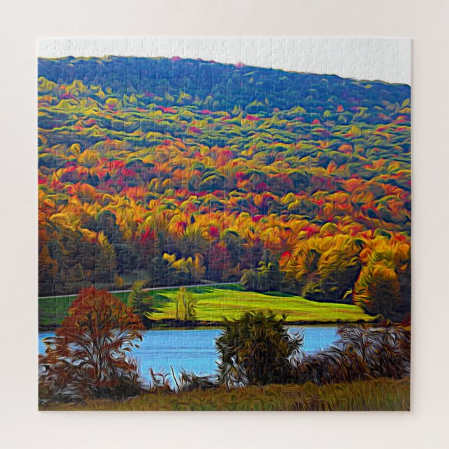 Puzzle Allegany State Park NY Lake en automne Abstrait (Vertical)