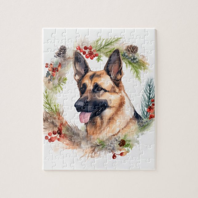 Puzzle Allemand Berger Noël Wreath Festive Pup (Vertical)