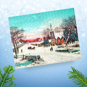 Puzzle Aller à l'église, la veille de Noël par J. Hoover 