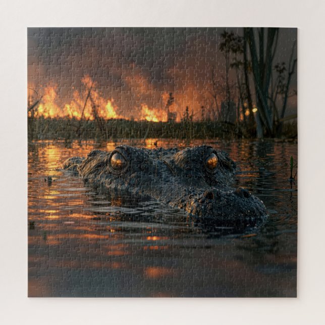 Puzzle Alligator dans l'incendie de forêt des Everglades (Vertical)