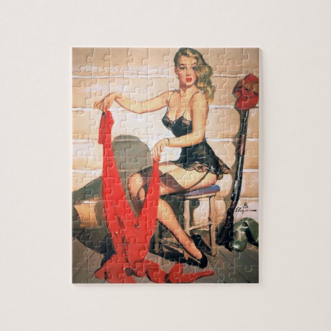 Puzzle Allons Chasser - Art de Pin-up Vintage (Vertical)