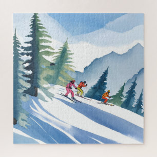 Puzzle Allons skier Aquarelle d'hiver