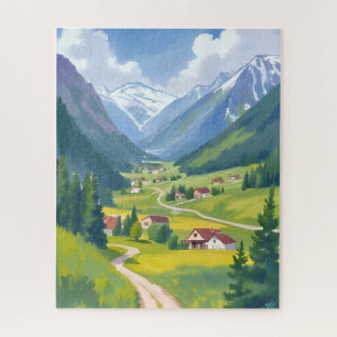 Puzzle Alpes suisses Montagnes Aquarelle Peinture de voya