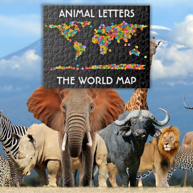 Puzzle Alphabet de la carte mondiale des lettres d'animau (Animal Letters World Map School Kids Zigsaw Puzzle)