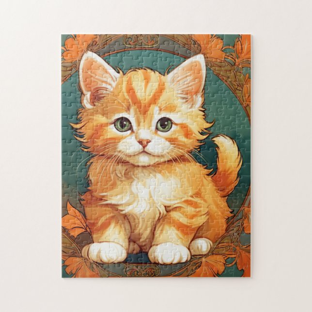 Puzzle Alphonse Mucha Style Chat orange (Vertical)