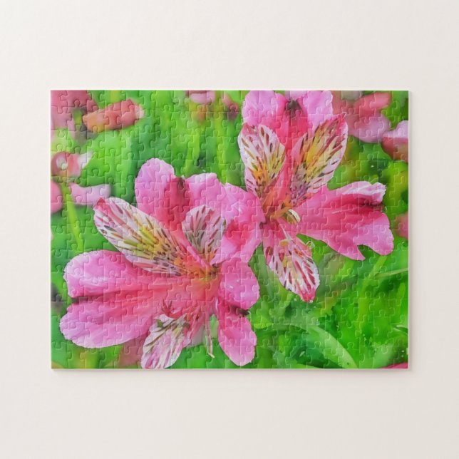 Puzzle Alstroemeria rose Fleurs Lily Style Aquarelle (Horizontal)