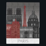 Puzzle Altitudes de Paris par nuit - rouge<br><div class="desc">" Altitudes de Paris par le rouge de nuit" par génial ouvrier.  Points de repère célèbres de caractéristiques de Paris à la nuit dans un modèle de couleurs rouge et gris.</div>