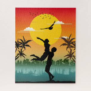 Puzzle Amant de la Silhouette du Coucher de Soleil Cadeau