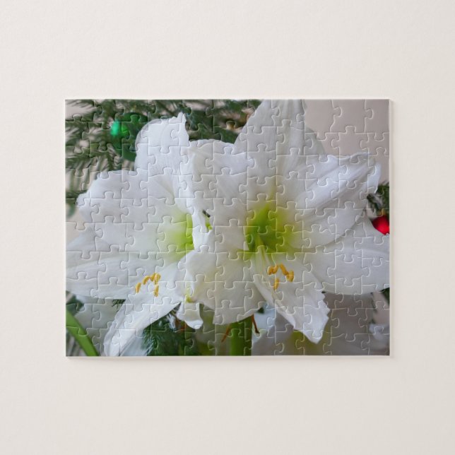 Puzzle Amaryllis blanc et sapin de Noël (Horizontal)