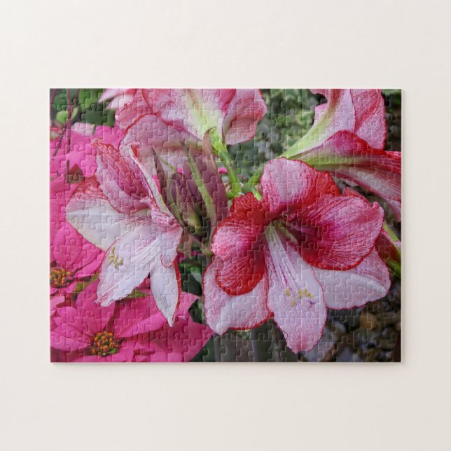 Puzzle Amaryllis et Poinsettia Fleurs de Fêtes Rouges (Horizontal)