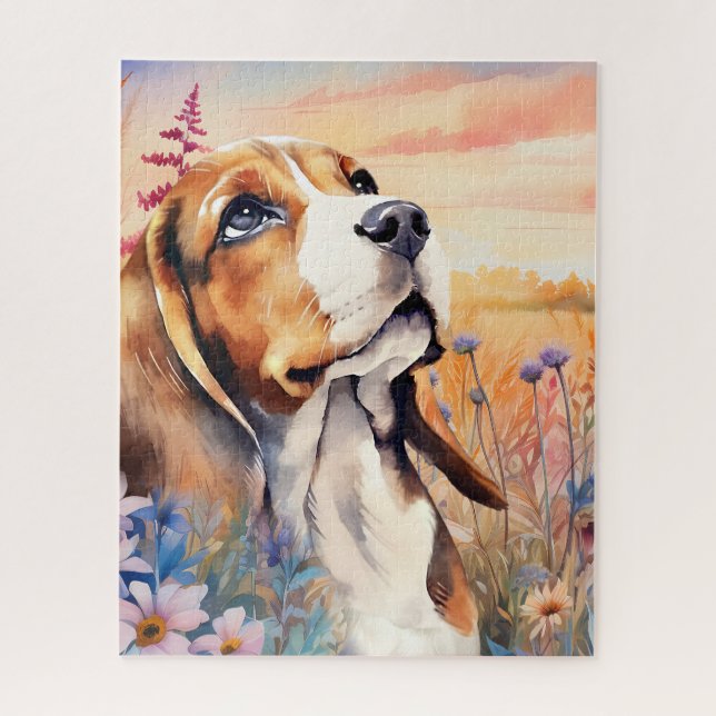 Puzzle Amateur de Beagle avec Prairie de Fleurs Sauvages (Vertical)