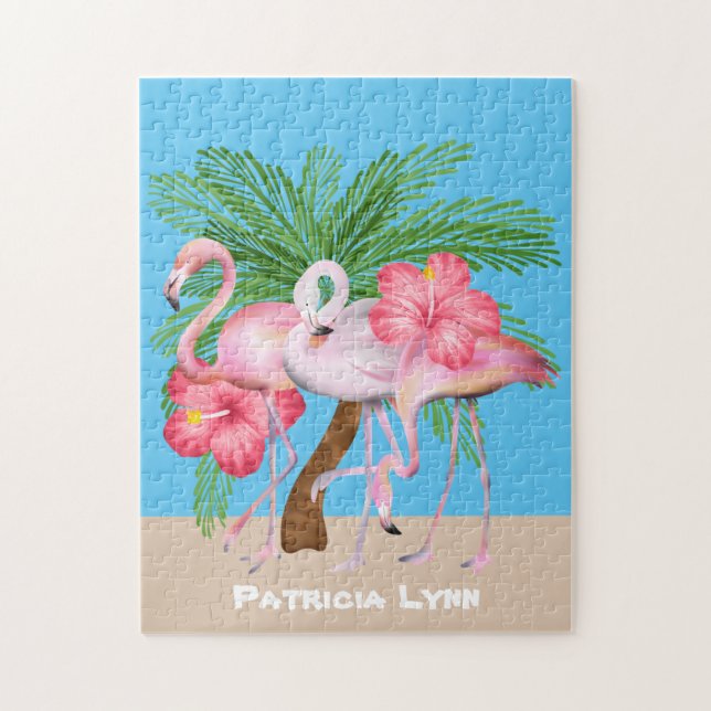 Puzzle Amateur de Flamant rose rose mignon ajouter le nom (Vertical)