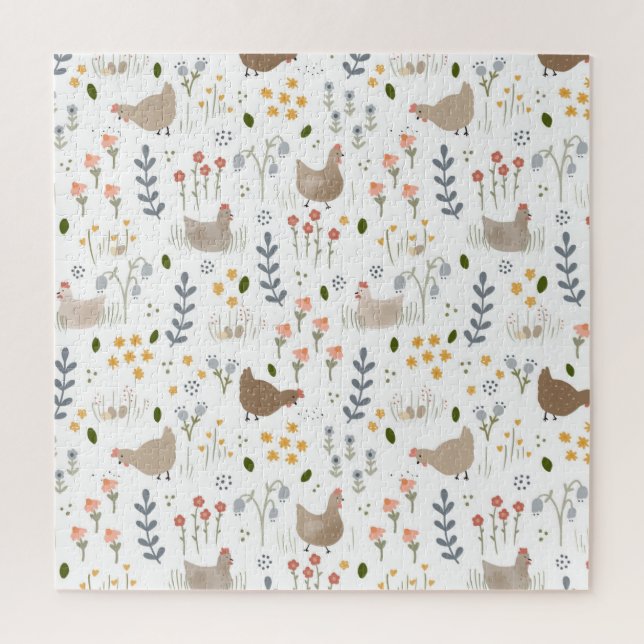 Puzzle Amateurs de poulet Ferme Animaux Plutôt Floral (Vertical)
