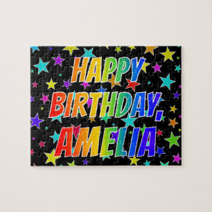 Puzzle "AMELIA" Prénom, Amusant "HEUREUX ANNIVERSAIRE"