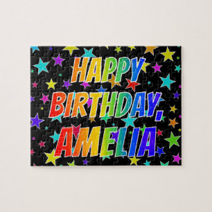 Puzzle "AMELIA" Prénom, "HEUREUX ANNIVERSAIRE"