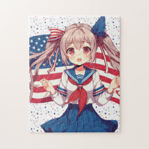 Puzzle Américaine patriotique fille d'anime