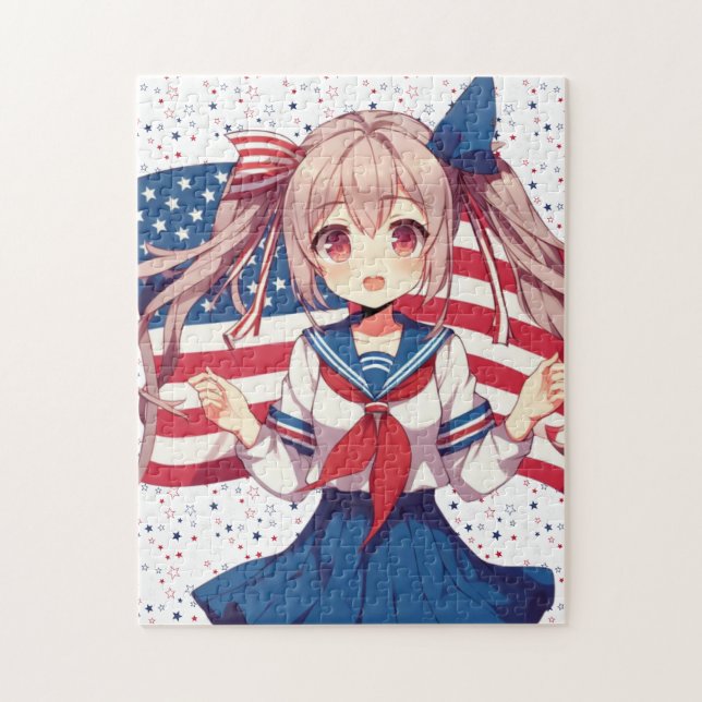 Puzzle Américaine patriotique fille d'anime (Vertical)