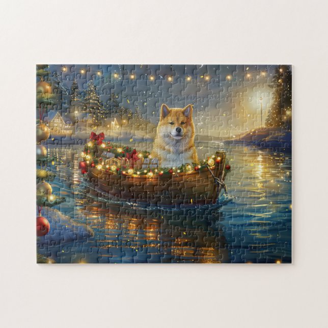 Puzzle American Akita Christmas Festive Voyage (Horizontal)
