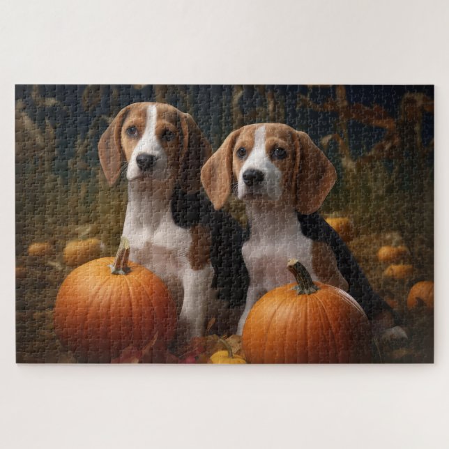 Puzzle American Anglais Foxhound Puppy Automne Delight (Horizontal)