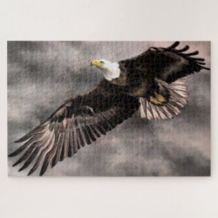 Puzzle American Bald Eagle Flying in Storm Nuds