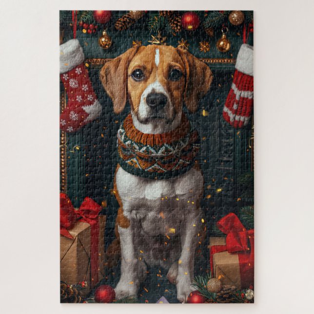 Puzzle American English Foxhound Avec Cadeaux De Noël (Vertical)