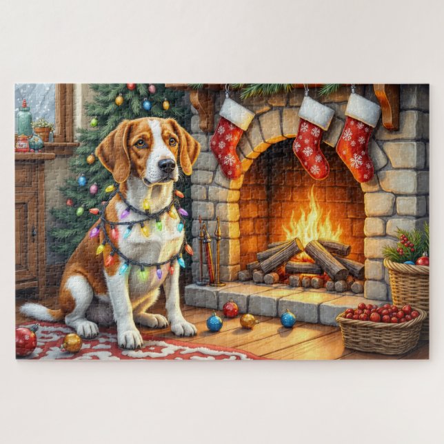Puzzle American English Foxhound Christmas Lights  (Horizontal)