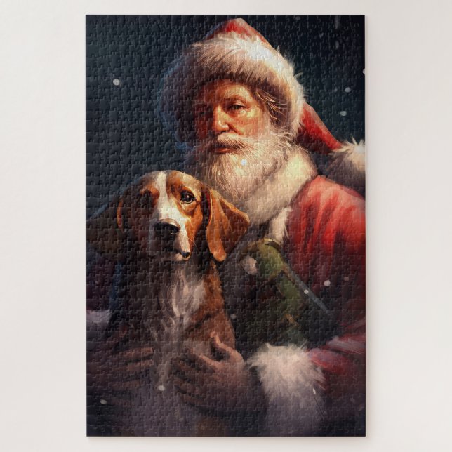 Puzzle American English Foxhound Santa Claus Noël (Vertical)