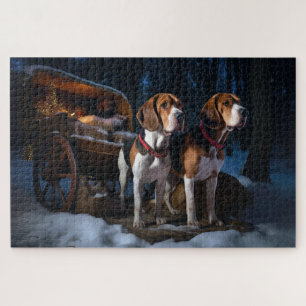 Puzzle American English Foxhound Snowy Sleigh Noël