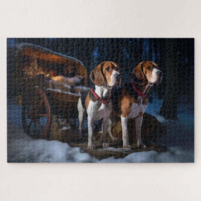 Puzzle American English Foxhound Snowy Sleigh Noël (Horizontal)