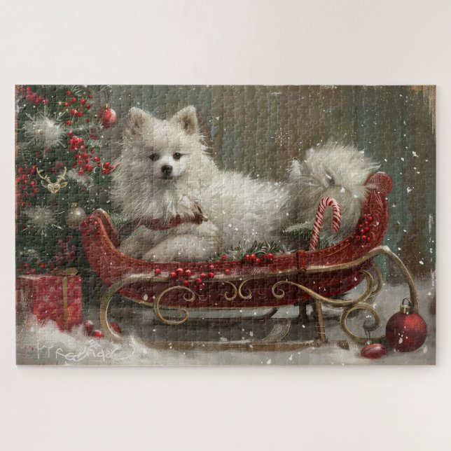 Puzzle American Eskimo Chien Festif de Noël (Horizontal)