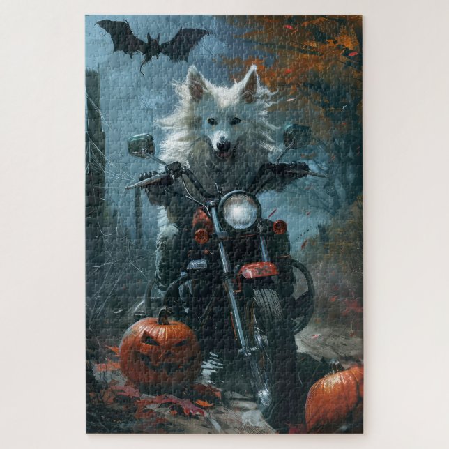 Puzzle American Eskimo équitation moto Halloween effrayan (Vertical)