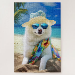 Puzzle American Eskimo on Beach, cadeau d'été pour amoure
