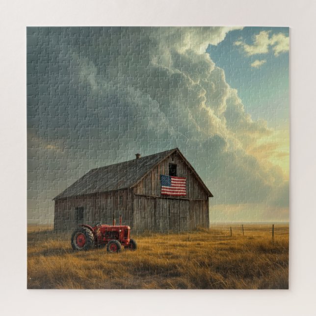 Puzzle American Flag On a Farm Barn (Vertical)