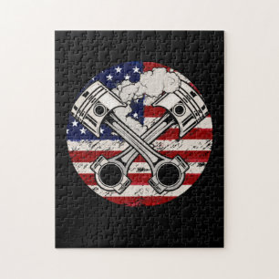 Puzzle American Flag Piston Muscle Voiture Patriotique Vi