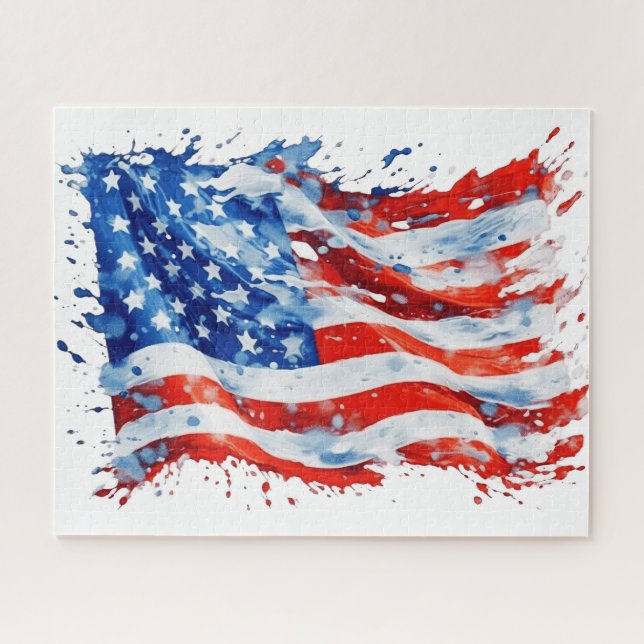 Puzzle American Flag USA Watercolor 4 juillet (Horizontal)