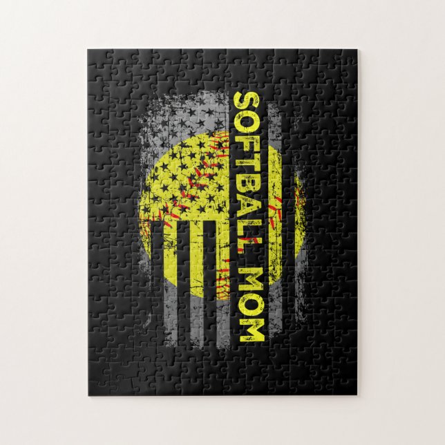Puzzle American Flag Vintage Softball Maman (Vertical)