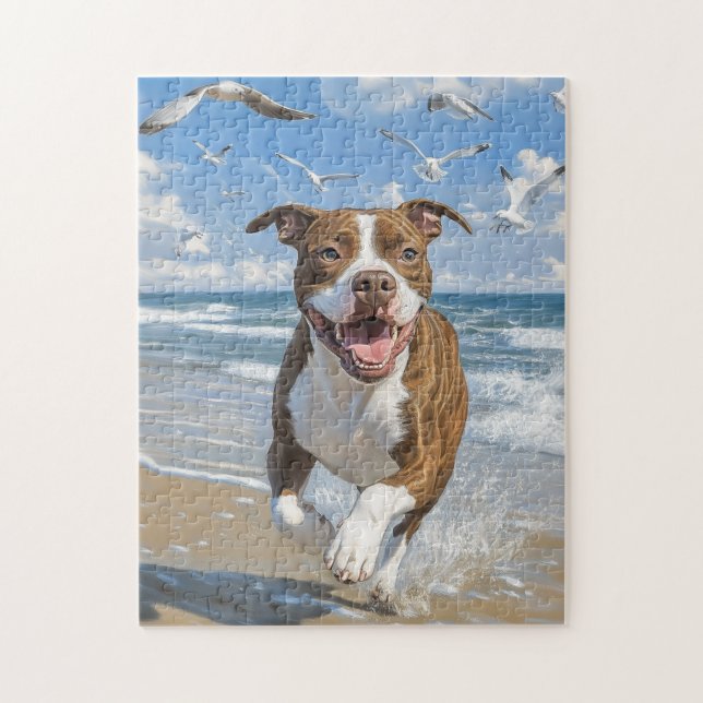 Puzzle American Pit Bull Terrier sur la plage (Vertical)