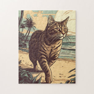 Puzzle American Shorthair Cat sur une plage tropicale
