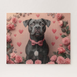 Puzzle American Staffordshire avec Roses - Saint-Valentin